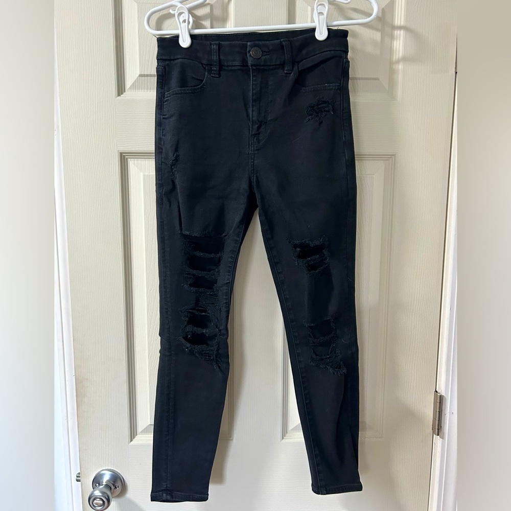 American Eagle stretchy high-waisted ripped black skinny jeans